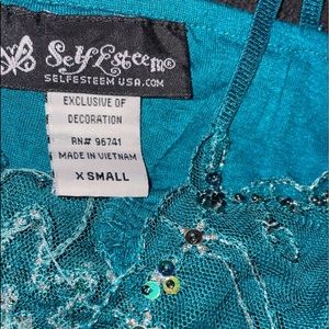 bedazzled cami top , blue green color size extra small